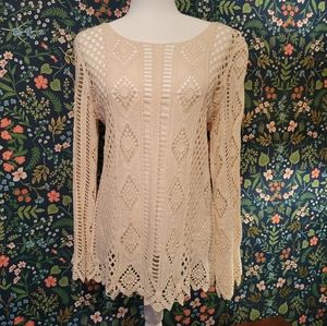 Blue Rain Ivory Crocheted Sweater Size L